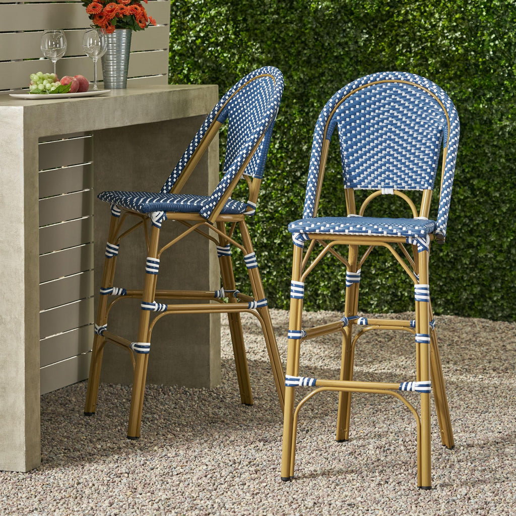 Teal Blue Rattan Counter Height Bar Stools Set of 2 K846