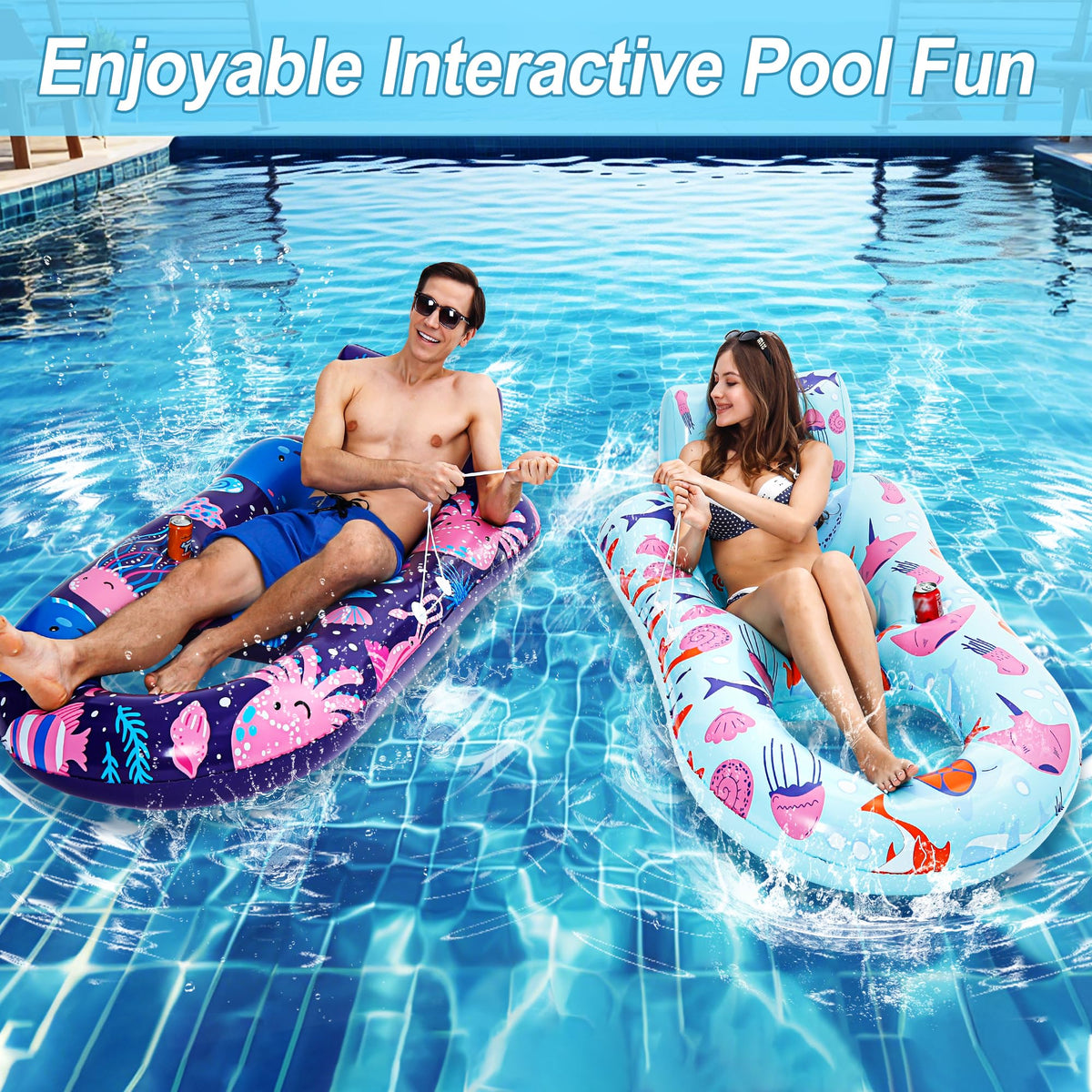 4 Pack Inflatable Pool Lounger with Cup Holder Y315