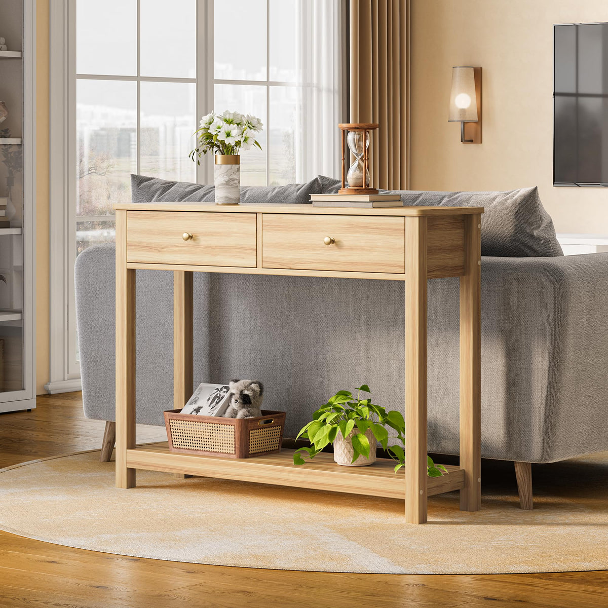 2 Drawer Oak Console Table O7974