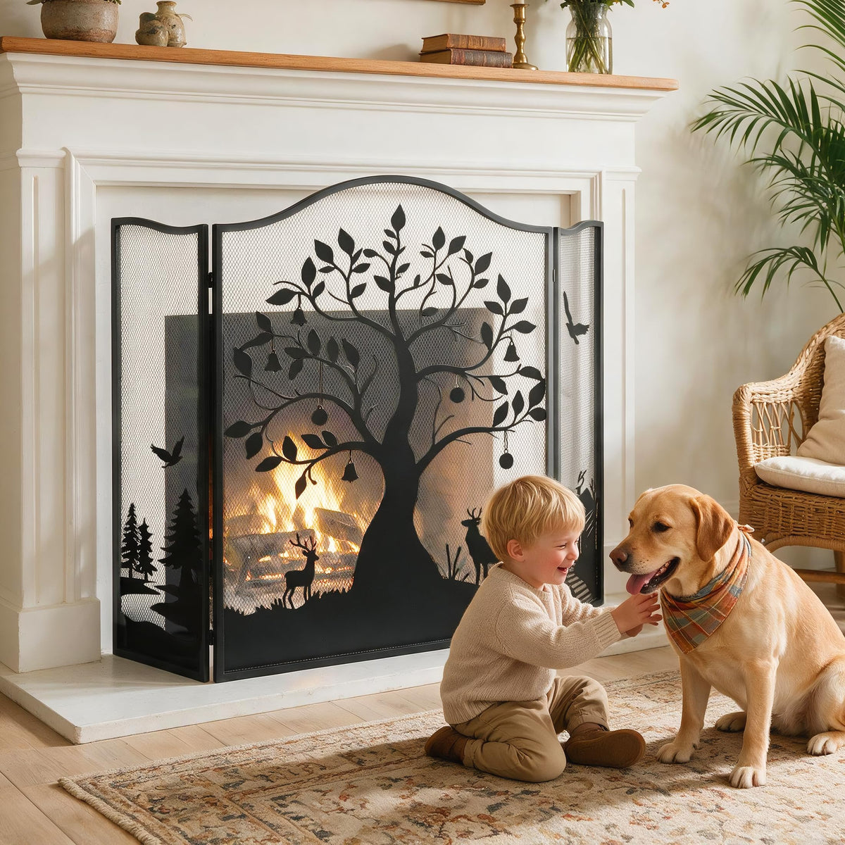 50" x 36" 3-Panel Tree Pattern Fireplace Screen W2437
