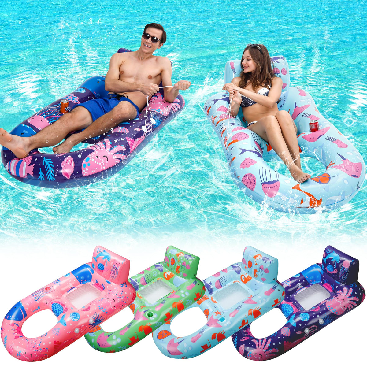 4 Pack Inflatable Pool Lounger with Cup Holder Y315