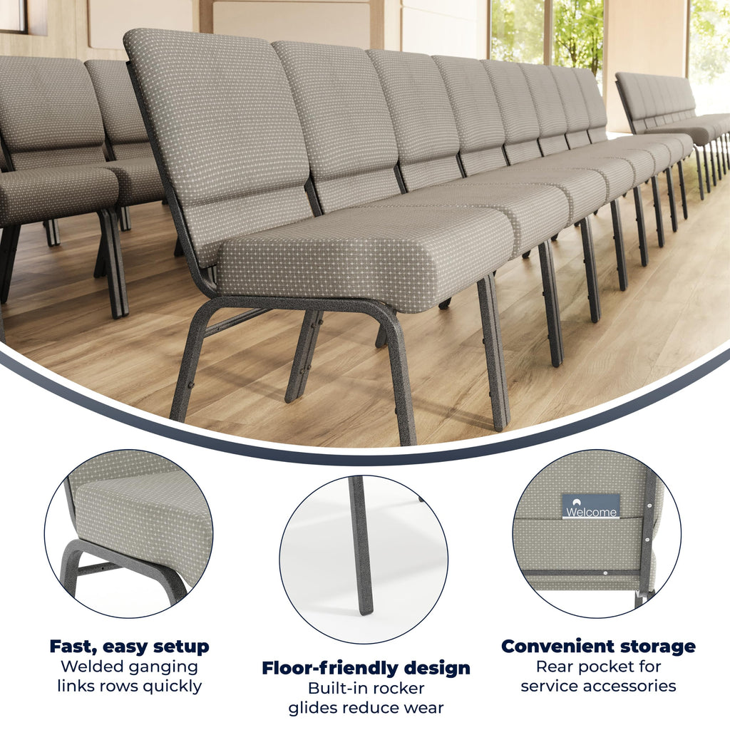 Gray Dot Fabric Stacking Church Chair F91258