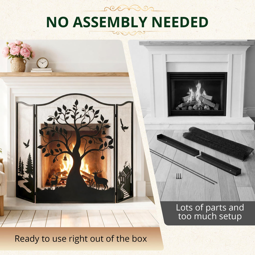 50" x 36" 3-Panel Tree Pattern Fireplace Screen W2437