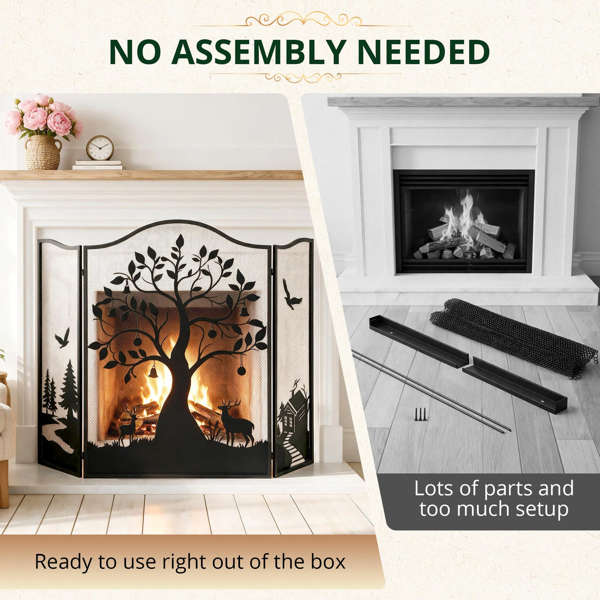 50" x 36" 3-Panel Tree Pattern Fireplace Screen W2437