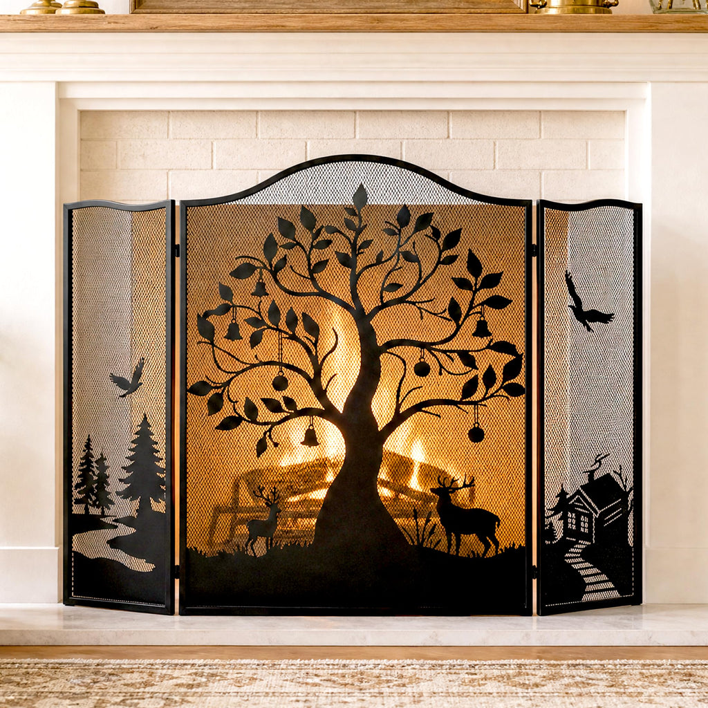 50" x 36" 3-Panel Tree Pattern Fireplace Screen W2437