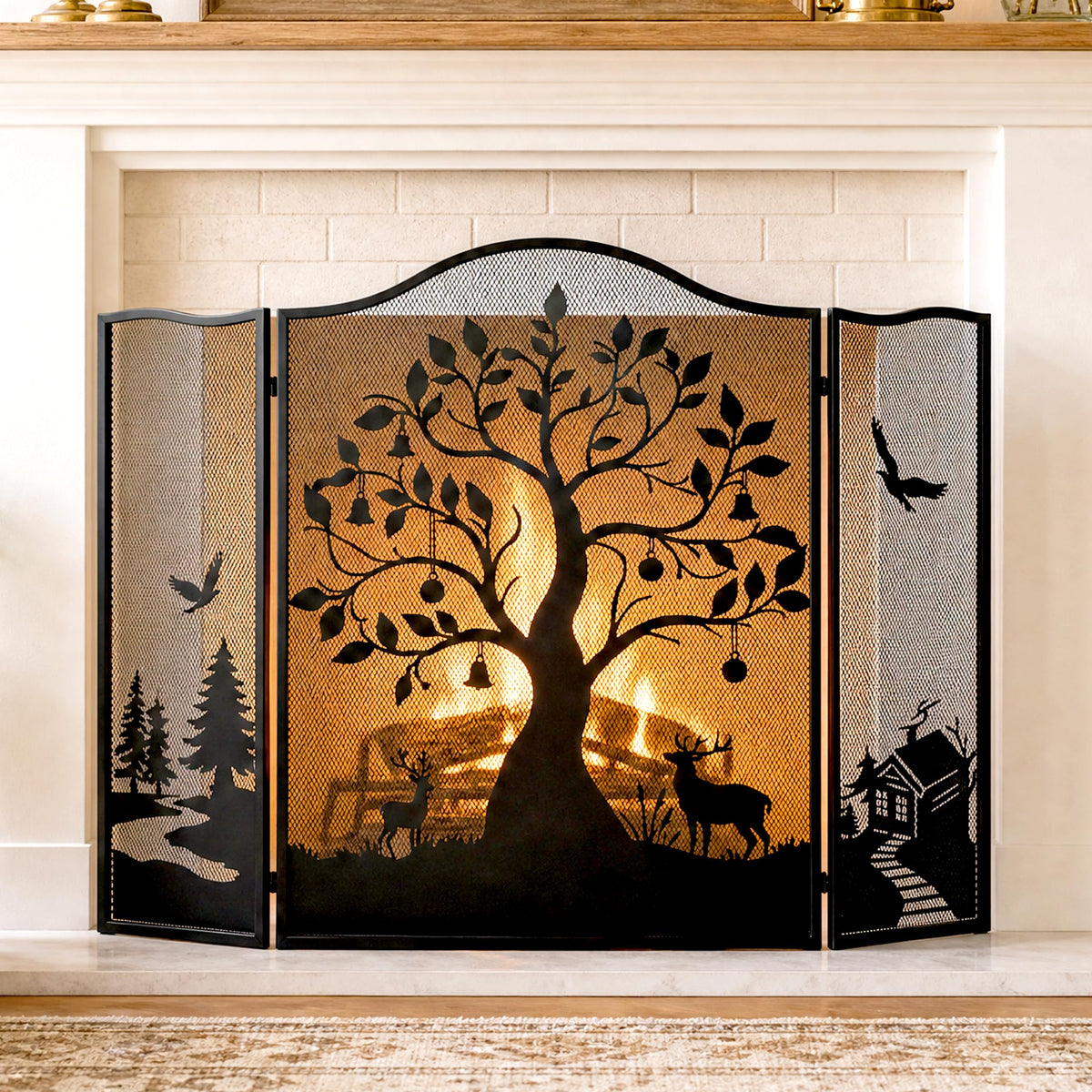 50" x 36" 3-Panel Tree Pattern Fireplace Screen W2437
