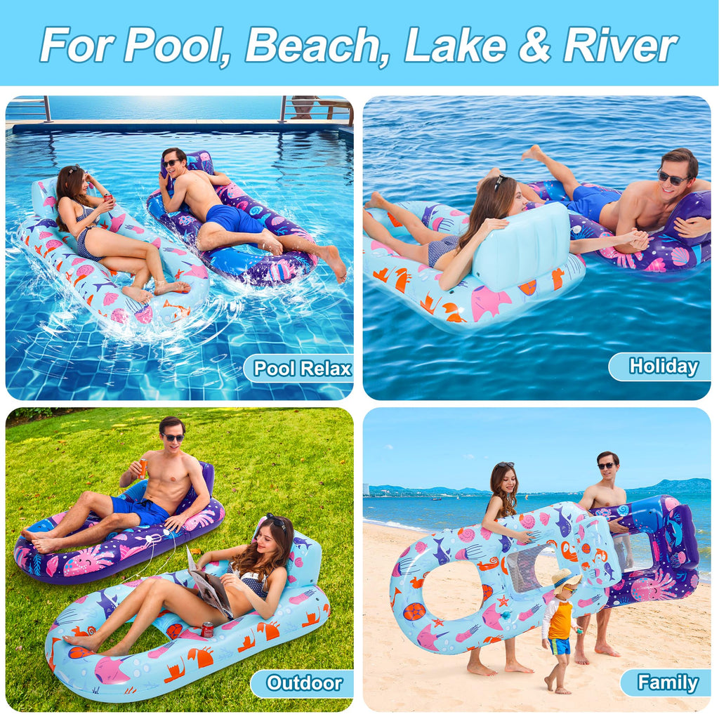 4 Pack Inflatable Pool Lounger with Cup Holder Y315