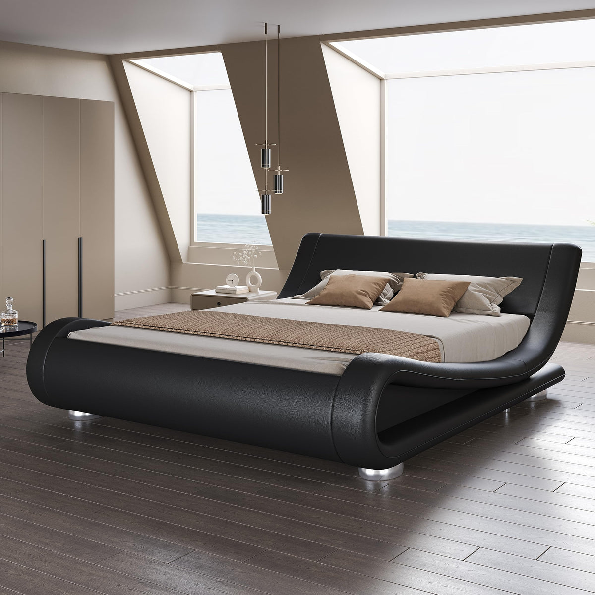 Queen Size Faux Leather Sleigh Bed Frame H384
