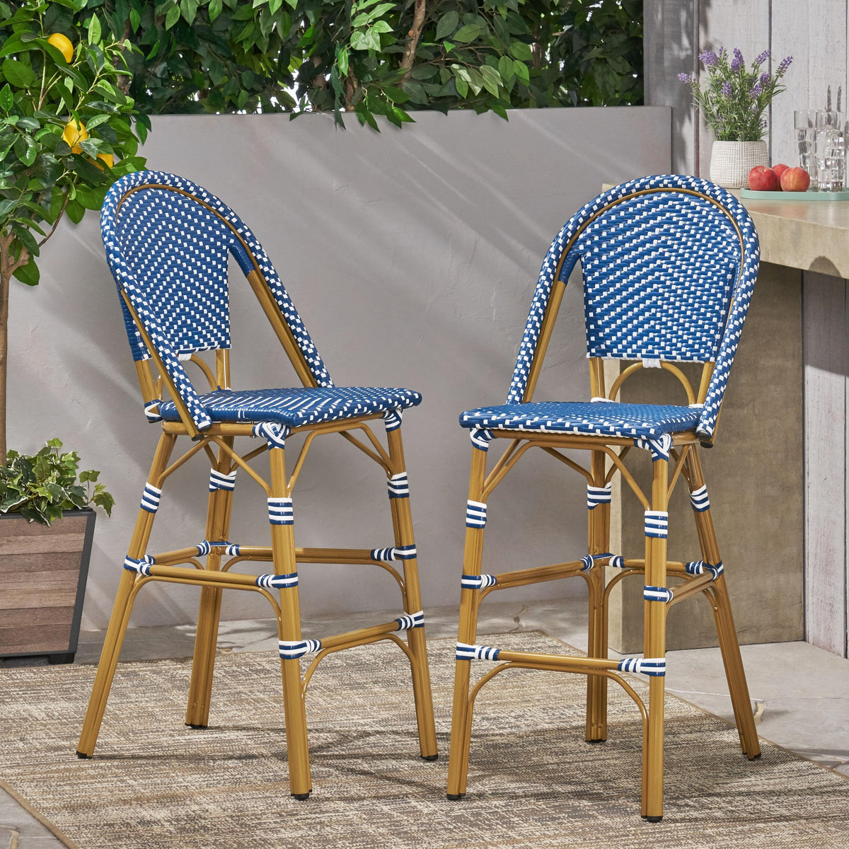 Teal Blue Rattan Counter Height Bar Stools Set of 2 K846